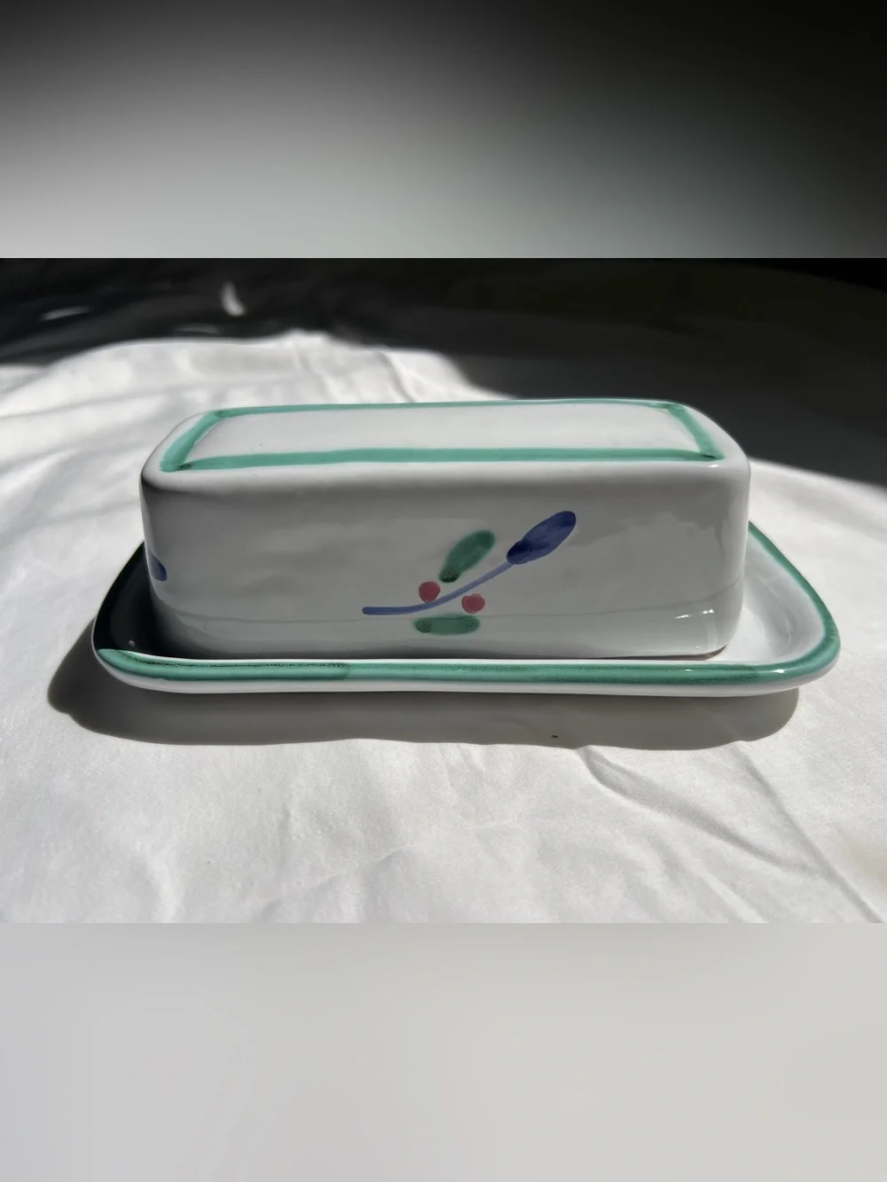 Vintage Caleca Italy Hand Painted Ceramic Terracotta Covered Butter Dish Floral